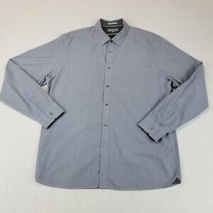 Ted Baker London Shirt Mens XL Blue Micro Geo Print Long Sleeve Button Front